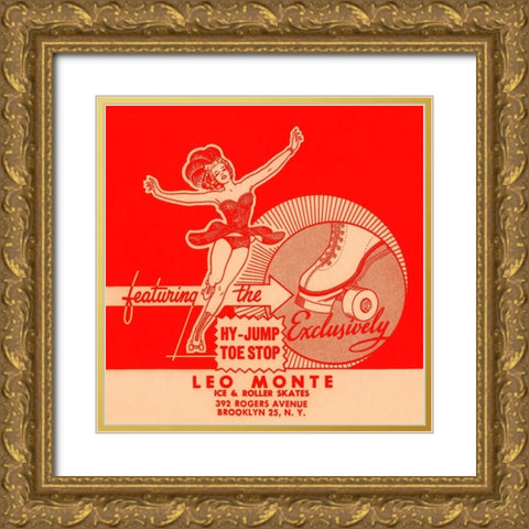 Leo Monte Ice and Roller Skates Gold Ornate Wood Framed Art Print with Double Matting by Retrorollers