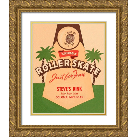 Roller Skate Just for Fun Gold Ornate Wood Framed Art Print with Double Matting by Retrorollers