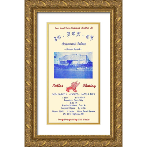 Jo-Don-Ce Amusement Palace Roller Skating Gold Ornate Wood Framed Art Print with Double Matting by Retrorollers