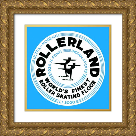 Rollerland Worlds Finest Roller Skating Floor Gold Ornate Wood Framed Art Print with Double Matting by Retrorollers