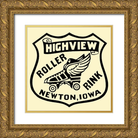 Highview Roller Rink Gold Ornate Wood Framed Art Print with Double Matting by Retrorollers