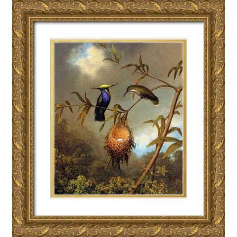 Black Breasted Plovercrest Gold Ornate Wood Framed Art Print with Double Matting by Heade, Martin Johnson