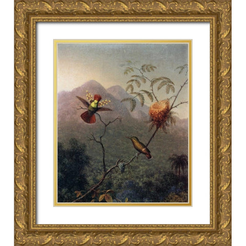 Tufted Coquette Gold Ornate Wood Framed Art Print with Double Matting by Heade, Martin Johnson