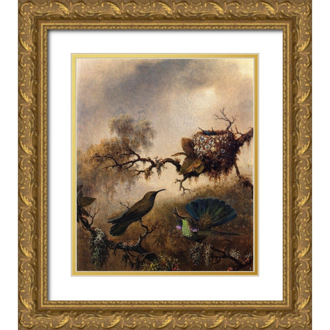 White Vented Violet Ear Gold Ornate Wood Framed Art Print with Double Matting by Heade, Martin Johnson