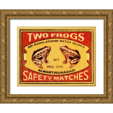 Two Frogs Safety Matches Gold Ornate Wood Framed Art Print with Double Matting by Phillumenart