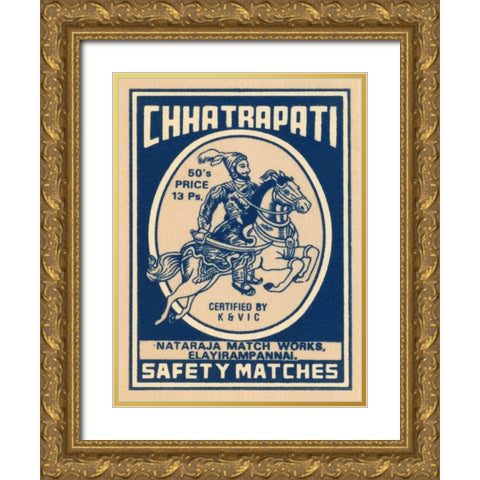 Chhatrapati Safety Matches Gold Ornate Wood Framed Art Print with Double Matting by Phillumenart
