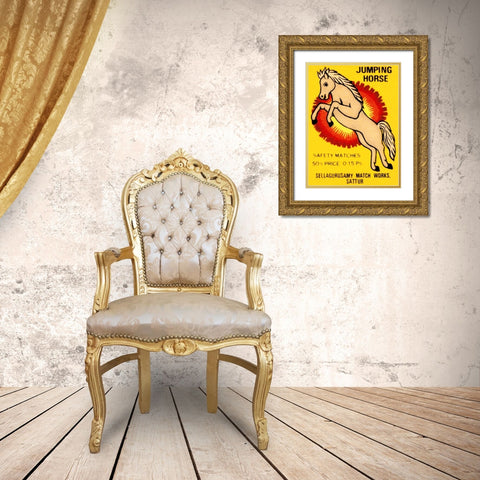 Jumping Horse Safety Matches Gold Ornate Wood Framed Art Print with Double Matting by Phillumenart