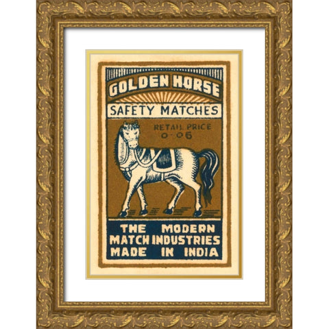 Golden Horse Safety Matches Gold Ornate Wood Framed Art Print with Double Matting by Phillumenart