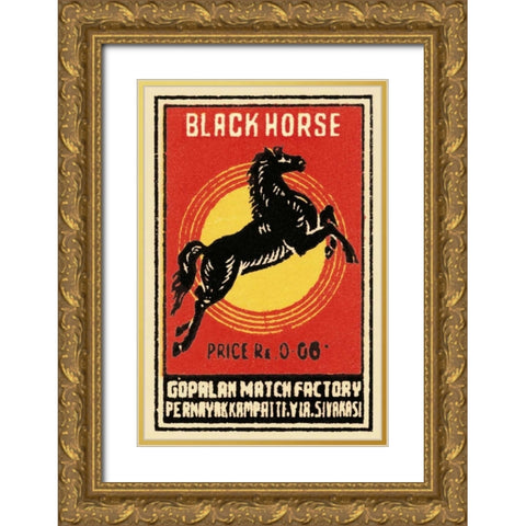 Black Horse Matches Gold Ornate Wood Framed Art Print with Double Matting by Phillumenart