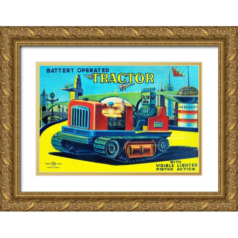 Battery Operated Tractor Gold Ornate Wood Framed Art Print with Double Matting by Retrotrans