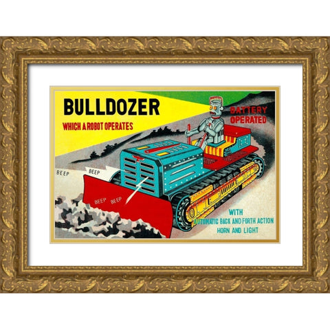 Bulldozer Which a Robot Operates Gold Ornate Wood Framed Art Print with Double Matting by Retrotrans