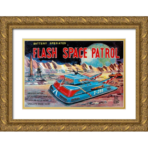 Flash Space Patrol Gold Ornate Wood Framed Art Print with Double Matting by Retrotrans