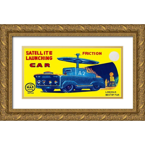 Satellite Launching Car A2 Gold Ornate Wood Framed Art Print with Double Matting by Retrotrans