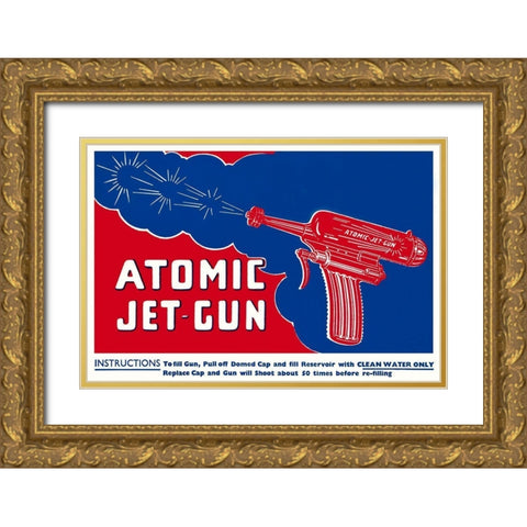 Atomic Jet-Gun Gold Ornate Wood Framed Art Print with Double Matting by Retrogun