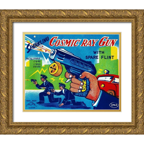 Cosmic Ray Gun Gold Ornate Wood Framed Art Print with Double Matting by Retrogun