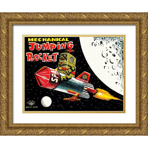 Mechanical Jumping Rocket Gold Ornate Wood Framed Art Print with Double Matting by Retrobot