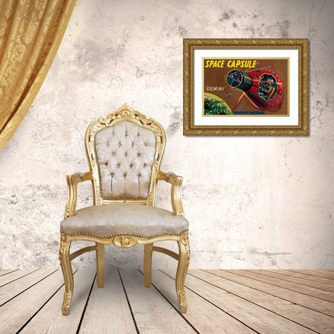 Space Capsule Gemini Gold Ornate Wood Framed Art Print with Double Matting by Retrorocket