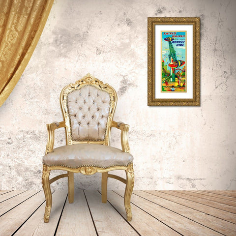 Twirly Whirly Rocket Ride Gold Ornate Wood Framed Art Print with Double Matting by Retrorocket