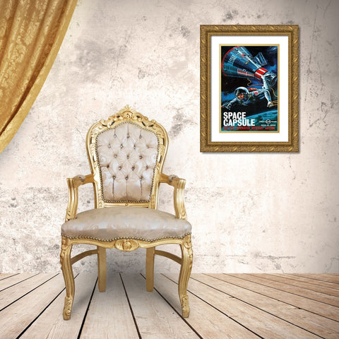 Space Capsule Gold Ornate Wood Framed Art Print with Double Matting by Retrorocket