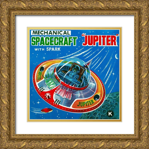 Mechanical Spacecraft Jupiter Gold Ornate Wood Framed Art Print with Double Matting by Retrorocket