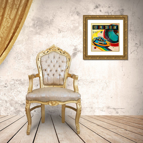 X-07 Space Surveillant I Gold Ornate Wood Framed Art Print with Double Matting by Retrorocket