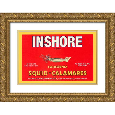 Inshore Brand Squid - Calamares Gold Ornate Wood Framed Art Print with Double Matting by Retrolabel