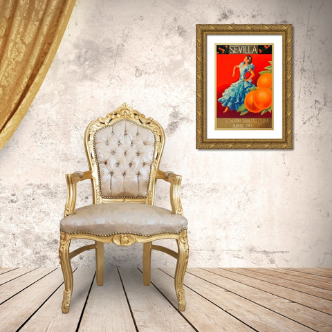 Sevilla - Fair Week Gold Ornate Wood Framed Art Print with Double Matting by Retrolabel