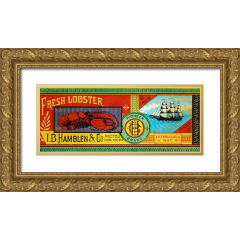 Pioneer Brand Fresh Lobster Gold Ornate Wood Framed Art Print with Double Matting by Retrolabel