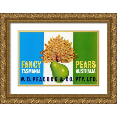 Peacock Pears Gold Ornate Wood Framed Art Print with Double Matting by Retrolabel