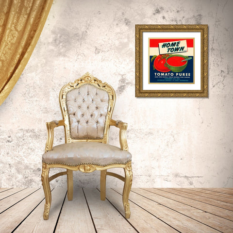Home Town Brand Tomato Puree Gold Ornate Wood Framed Art Print with Double Matting by Retrolabel
