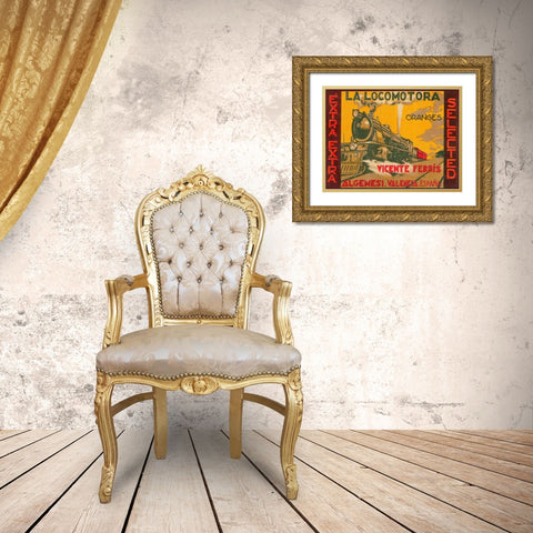 La Locomotora Oranges Gold Ornate Wood Framed Art Print with Double Matting by Retrolabel