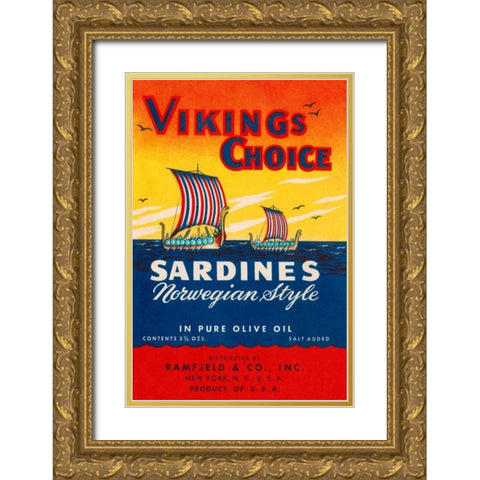 Vikings Choise Sardines Gold Ornate Wood Framed Art Print with Double Matting by Retrolabel