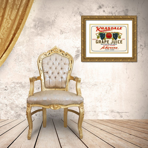 Kransdale Brand Grape Juice Gold Ornate Wood Framed Art Print with Double Matting by Retrolabel