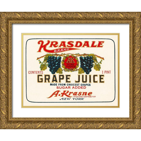 Kransdale Brand Grape Juice Gold Ornate Wood Framed Art Print with Double Matting by Retrolabel