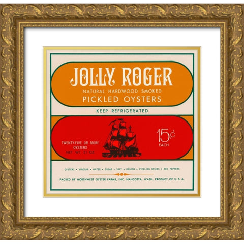 Jolly Roger Pickled Oysters Gold Ornate Wood Framed Art Print with Double Matting by Retrolabel