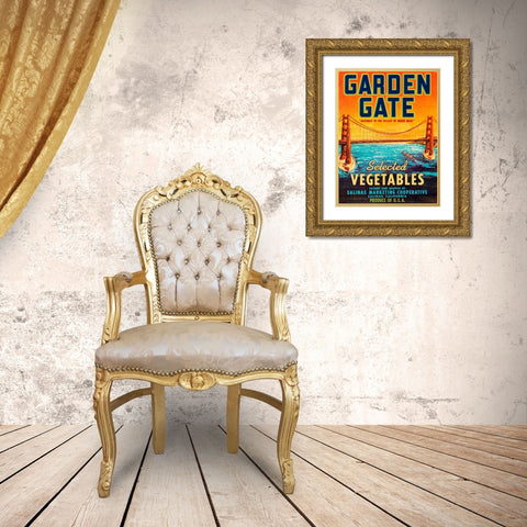 Garden Gate Selected Vegetables Gold Ornate Wood Framed Art Print with Double Matting by Retrolabel
