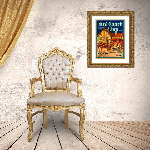 Red Coach Inn Celery Gold Ornate Wood Framed Art Print with Double Matting by Retrolabel