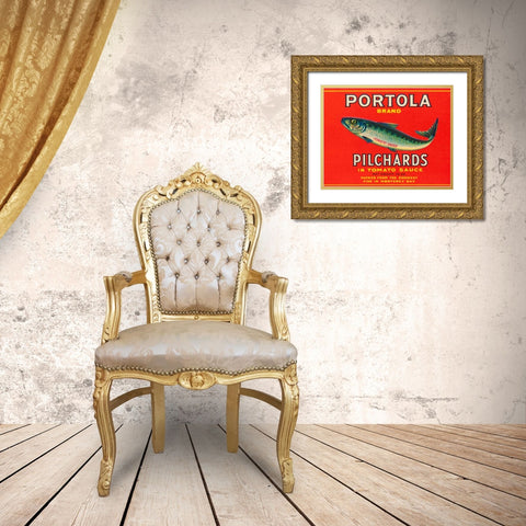 Portola Brand Pilchards Gold Ornate Wood Framed Art Print with Double Matting by Retrolabel