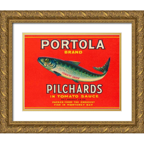 Portola Brand Pilchards Gold Ornate Wood Framed Art Print with Double Matting by Retrolabel