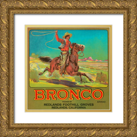 Bronco Brand Crate Label Gold Ornate Wood Framed Art Print with Double Matting by Retrolabel