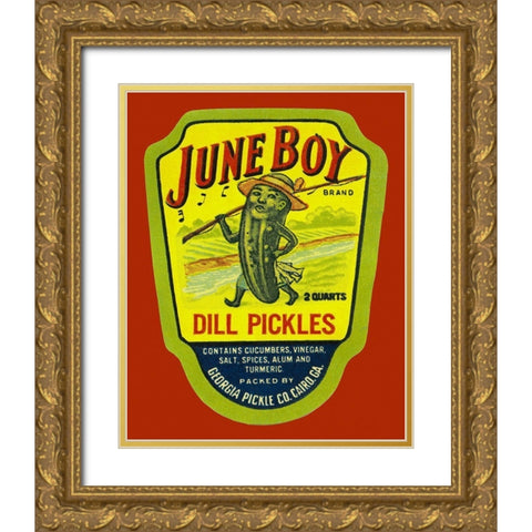 June Boy Dill Pickles Gold Ornate Wood Framed Art Print with Double Matting by Retrolabel