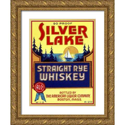 Silver Lake Straight Rye Whiskey Gold Ornate Wood Framed Art Print with Double Matting by Vintage Booze Labels