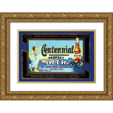 Centennial Perfect Beer Label Gold Ornate Wood Framed Art Print with Double Matting by Vintage Booze Labels