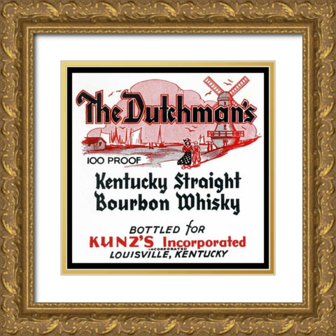 The Dutchmans Kentucky Straight Bourbon Whiskey Gold Ornate Wood Framed Art Print with Double Matting by Vintage Booze Labels