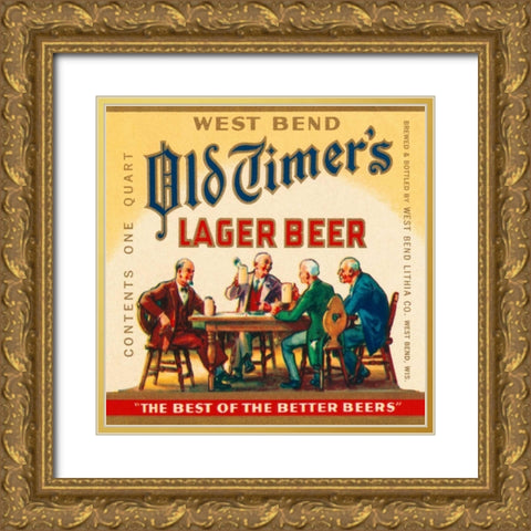 West Bend Old Timers Lager Beer Gold Ornate Wood Framed Art Print with Double Matting by Vintage Booze Labels