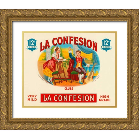 La Confession Cigars Gold Ornate Wood Framed Art Print with Double Matting by Vintage Booze Labels