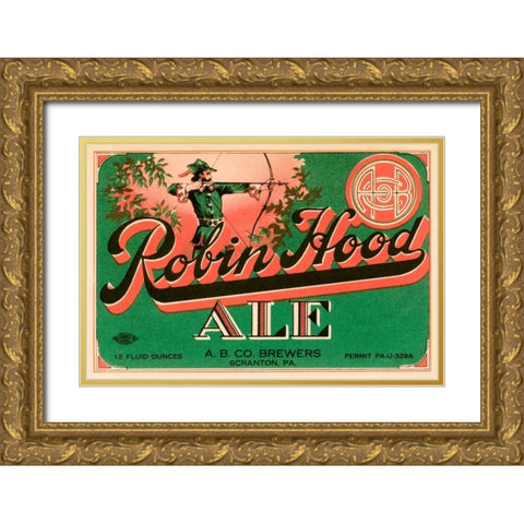 Robin Hood Ale Gold Ornate Wood Framed Art Print with Double Matting by Vintage Booze Labels