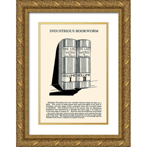 Industrious Bookworm Gold Ornate Wood Framed Art Print with Double Matting by Retromagic
