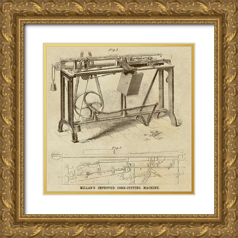 Millars Improved Cork Cutting Machine Gold Ornate Wood Framed Art Print with Double Matting by Inventions