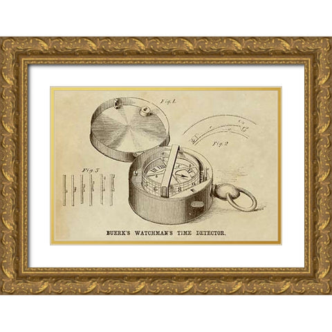 Buerks Watchmans Time Detector Gold Ornate Wood Framed Art Print with Double Matting by Inventions